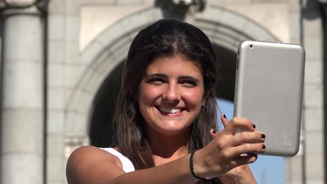 Woman Selfie With Tablet On Vacation