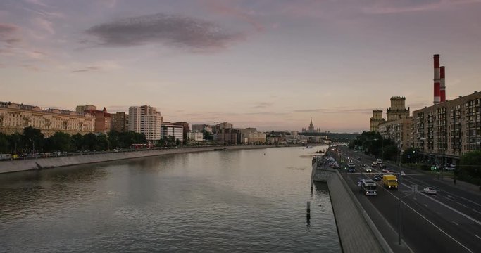 MOSCOW STATE UNIVERSITY and Moscow river Riverfront terrace Time-lapse