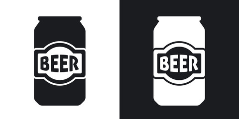 Vector beer can icon. Two-tone version on black and white background