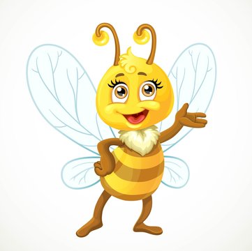 Cute bee stand on a white background