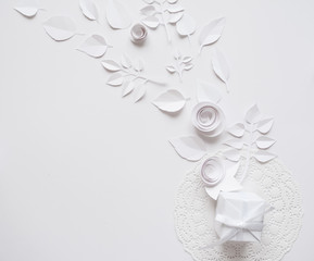 Paper flowers on the white background