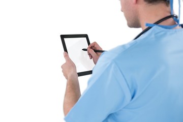Surgeon using digital tablet 