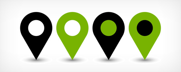 Green flat map pin sign location icon with shadow