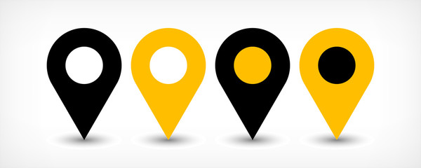 Yellow flat map pin sign location icon with shadow