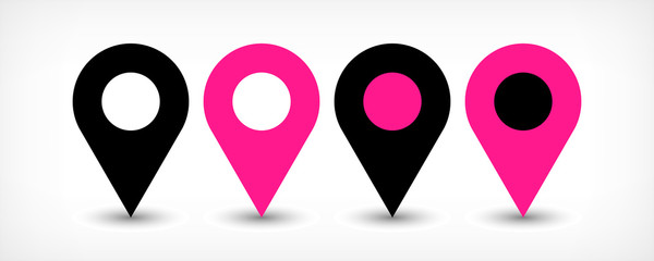 Pink flat map pin sign location icon with shadow