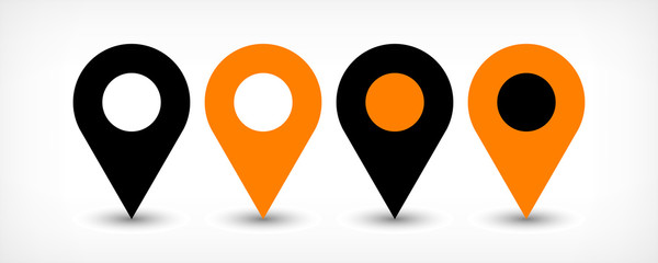 Orange flat map pin sign location icon with shadow - 134738676