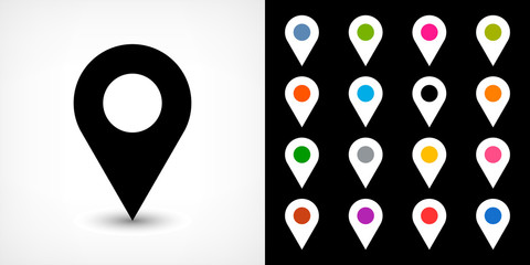 Black map pin sign location icon with drop shadow - 134738806