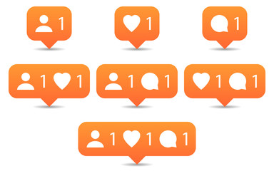 Like, follow, comment icons in flat style