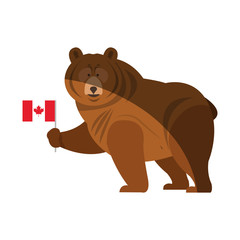 bear cartoon with flag of canada icon over white background. colorful design. vector illustration