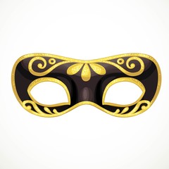 Black carnival mask with golden ornament object isolated on whit