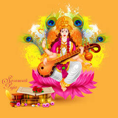 Naklejka premium Goddess Saraswati for Vasant Panchami Puja of India