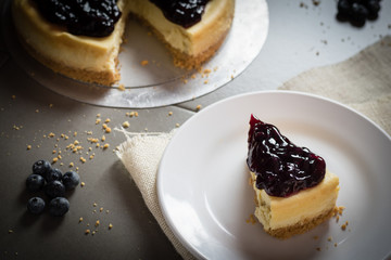 piece of freshness delicious blueberry cheese cake on plate