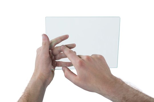 Man using futuristic digital tablet