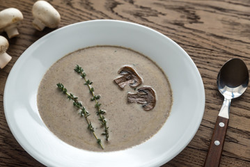 Portion of creamy mushroom soup