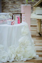 The table with basket are for wedding ceremony