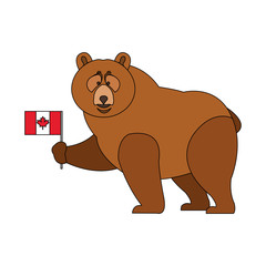 bear cartoon with flag of canada over white background. colorful design. vector illustration