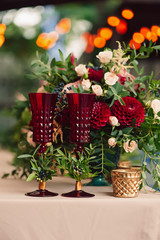 Beautiful stylish luxury decoration with flower candlestick table