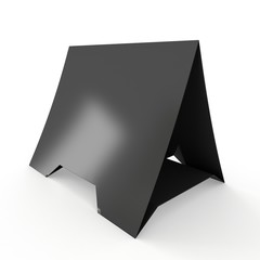 Black paper tent card. 3d render illustration isolated. Table card mock up on white background.