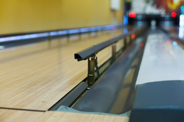 Bowling alley background, lane with bumper rails