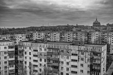 district of poor residential buildings, architecture background, dark mood depression