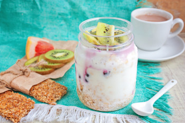 Granola or muesli with berries and fruits for healthy breakfast