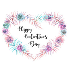 Illustration, wreath with watercolor heart of pink and purple flowers, hand drawn on a white background, invitation, greeting card, wedding design
