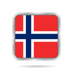 Obraz premium Flag of Norway. Shiny metallic gray square button.