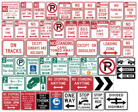 Road signs in the United States. One Way and Divided Highway