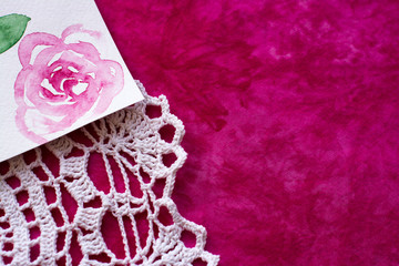 Pink Background with lace and watercolor card