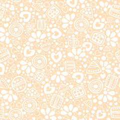 Seamless vector decorative hand drawn pattern. Ethnic endless background with ornamental decorative elements with traditional motives, tribal geometric figures, dots and flowers.