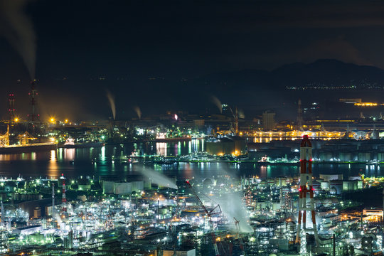 Mizushima industrial area in Japan at night