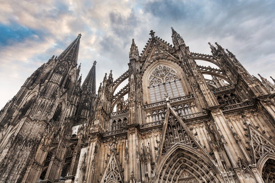 Cologne Cathedral in Cologne, Germany. Details of the facade. The Dom - Roman Catholic Gothic cathedral