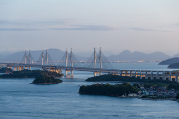 Japanese Great Seto Bridge at evening