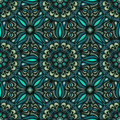 Ornate floral seamless texture, endless pattern with vintage mandala elements.