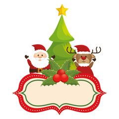 happy merry christmas tree card vector illustration design