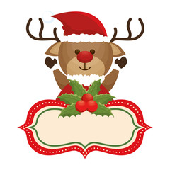 happy merry christmas reindeer card vector illustration design