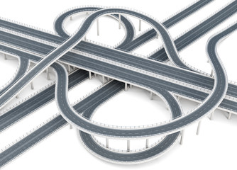 Overpass highways isolated on white background. 3d rendering