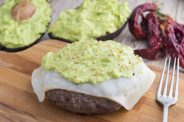 Hamburger of Black Agus with guacamole