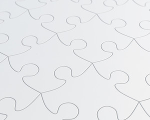 White jigsaw puzzle background closeup. 3d rendering