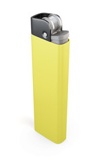 Yellow lighter isolated on white background. 3d rendering