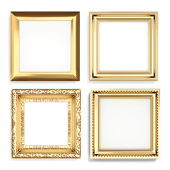 Set of golden frames isolated on white background. 3d rendering