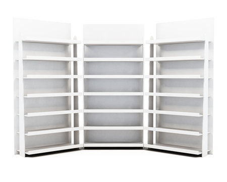 Racks with shelves isolated on white background. 3d rendering