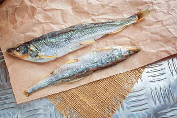 Sun-dried fish. Selective focus
