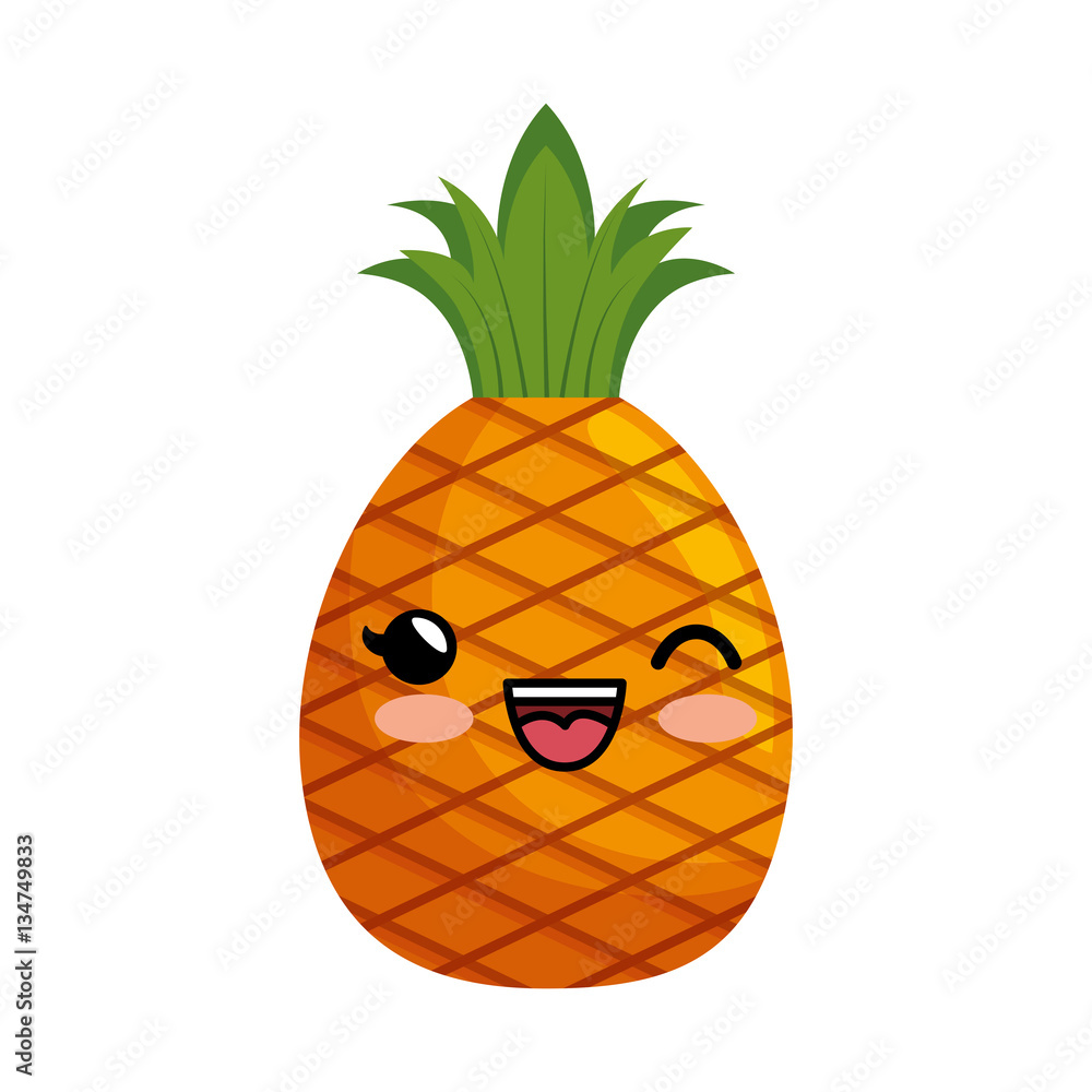 Sticker sweet fruit character kawaii style vector illustration design