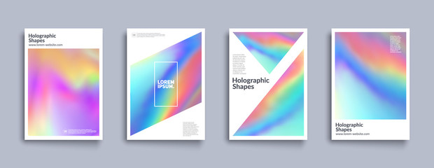 Holographic shapes backgrounds set. Modern geometric covers design. Applicable for cover,poster,brochure,magazine. Eps10 vector template. - obrazy, fototapety, plakaty