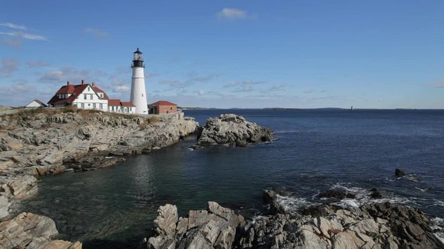 Locked down view of  Portland Head Light (lighthouse) in Cape Elizabeth (Portland suburb), Maine.
