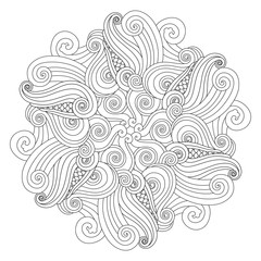 Fantasy Graphic Mandala with waves and curles. Zentangle inspired style. - 134751675