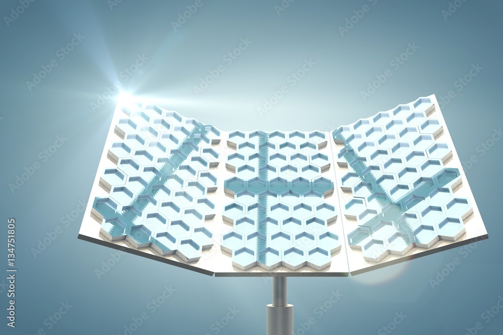 Poster composite image of modern solar panel with hexagon shape 3d