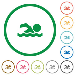 Swimming man flat icons with outlines