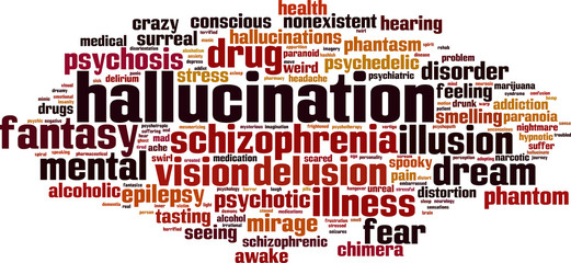 Hallucination word cloud concept. Vector illustration